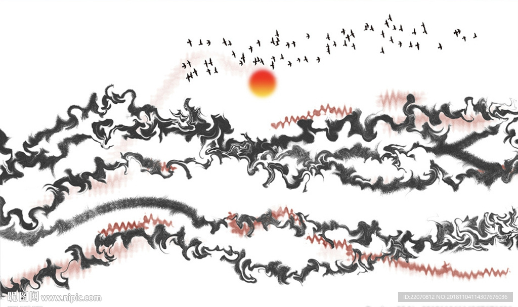 水墨国画抽象山水背景墙