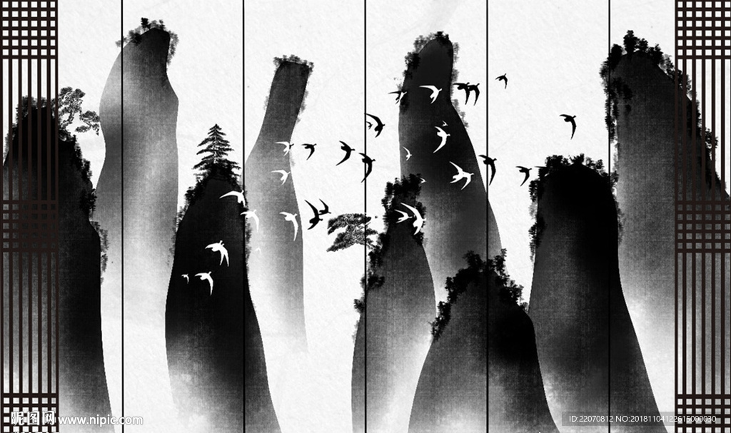 中式水墨山峰背景墙