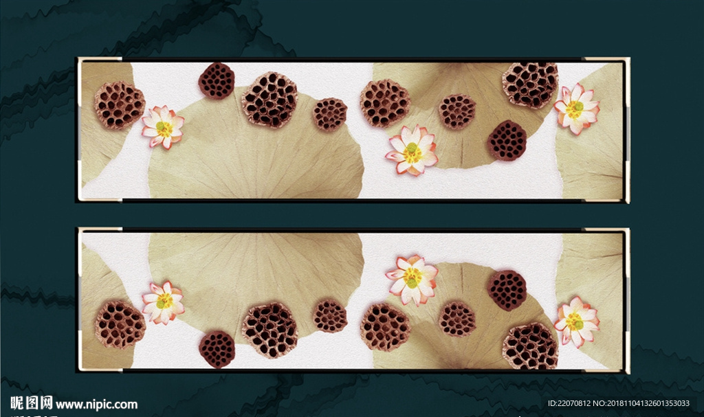 中式素雅荷叶莲蓬禅意背景墙