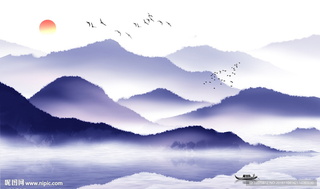 唯美水墨山水风景背景墙