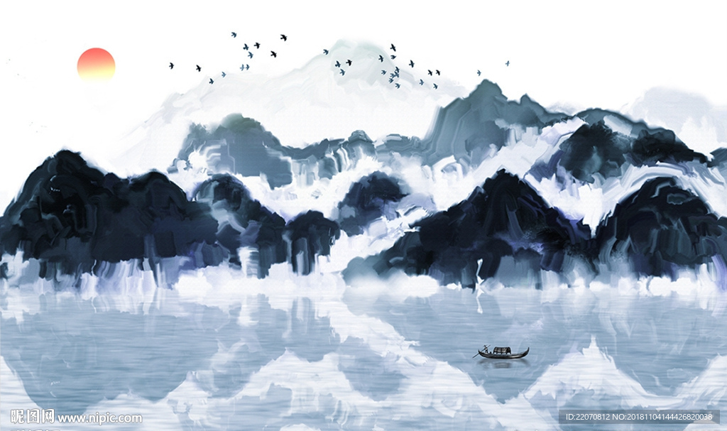 水墨唯美山水风景背景墙
