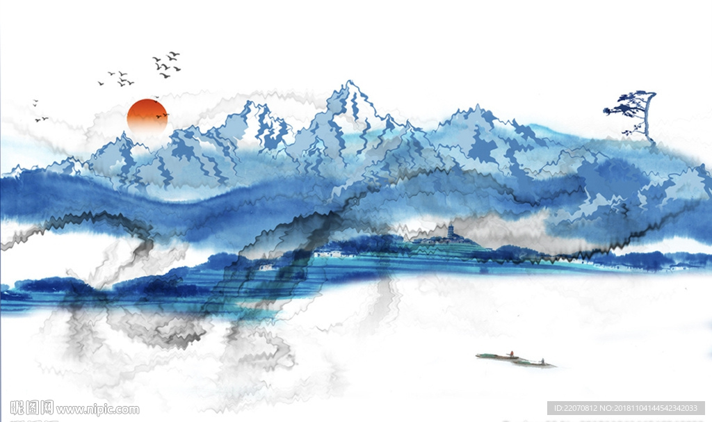新中式意境水墨山水国画背景墙