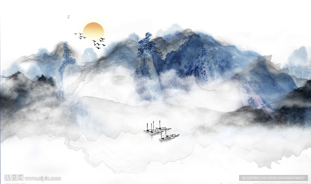 水墨国画抽象山水背景墙