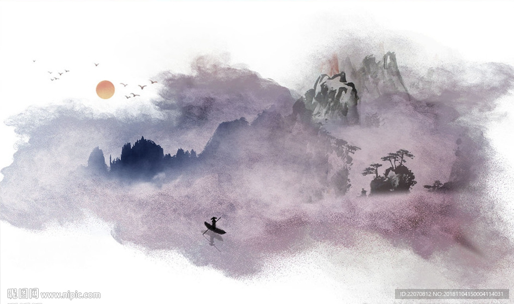 中式水墨国画抽象山水背景墙