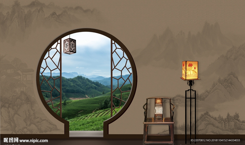 中式传统山水复古背景墙