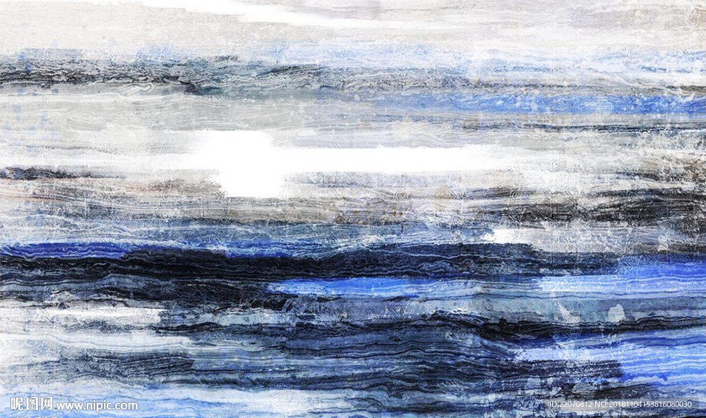 现代蓝色抽象大海油画背景墙