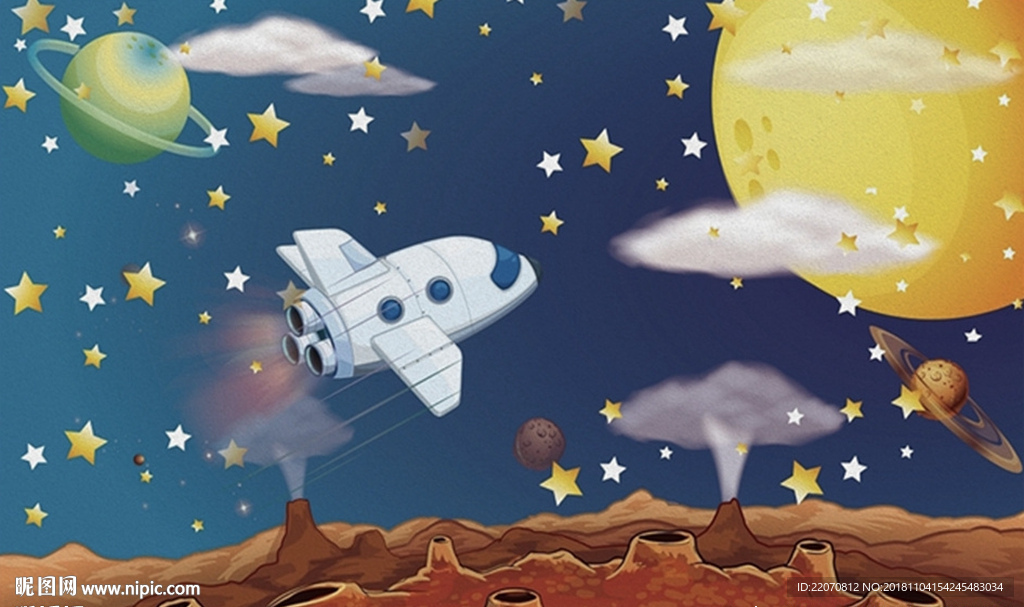 简约梦幻星空天空宇宙背景墙