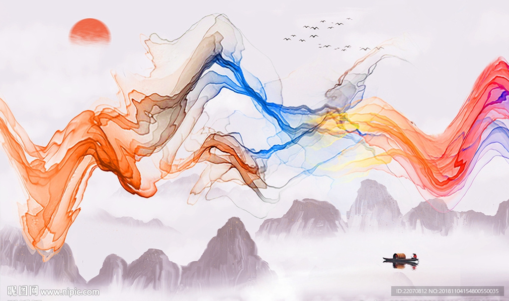 唯美炫彩抽象山水背景墙