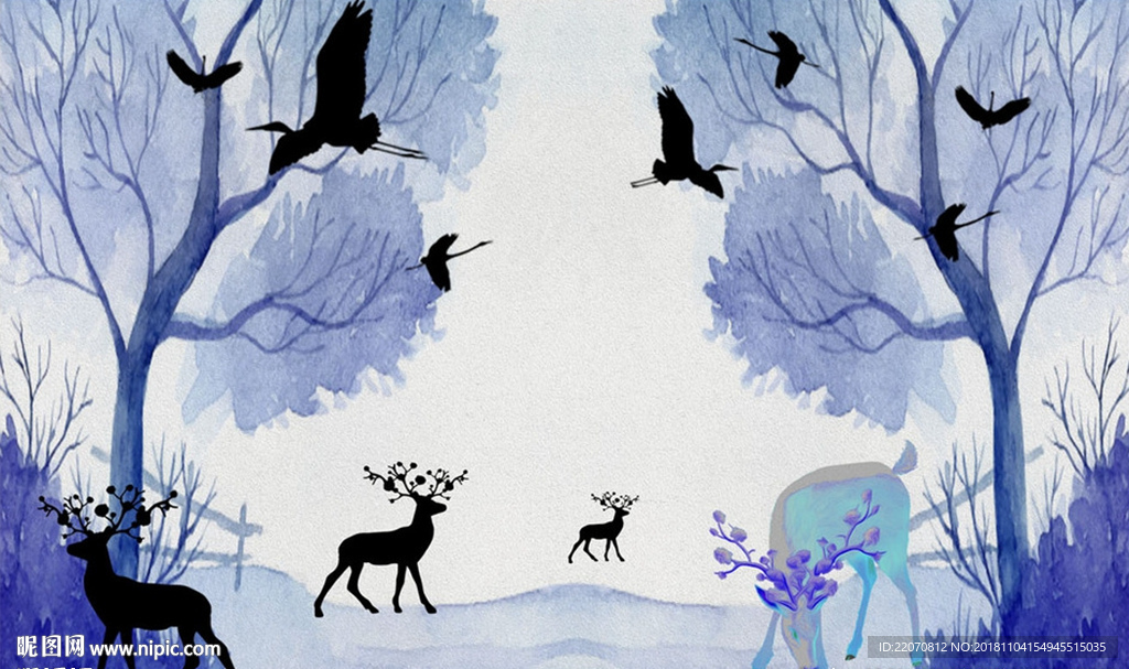 手绘水墨简约现代背景墙