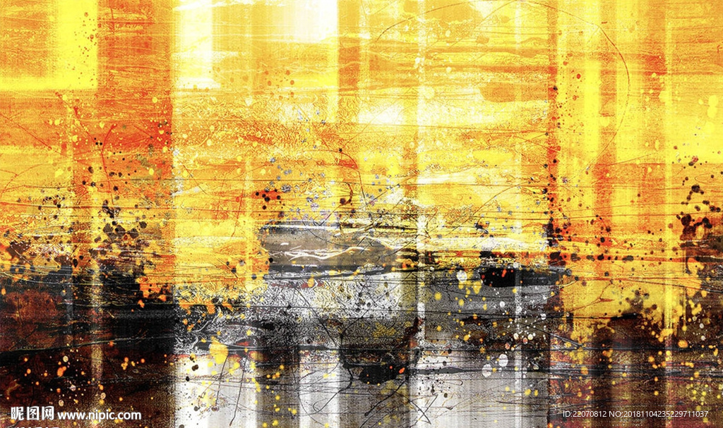 欧式黄色复古抽象油画背景墙