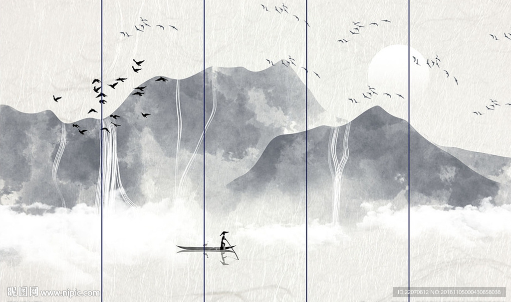 淡雅水墨山水意境背景墙