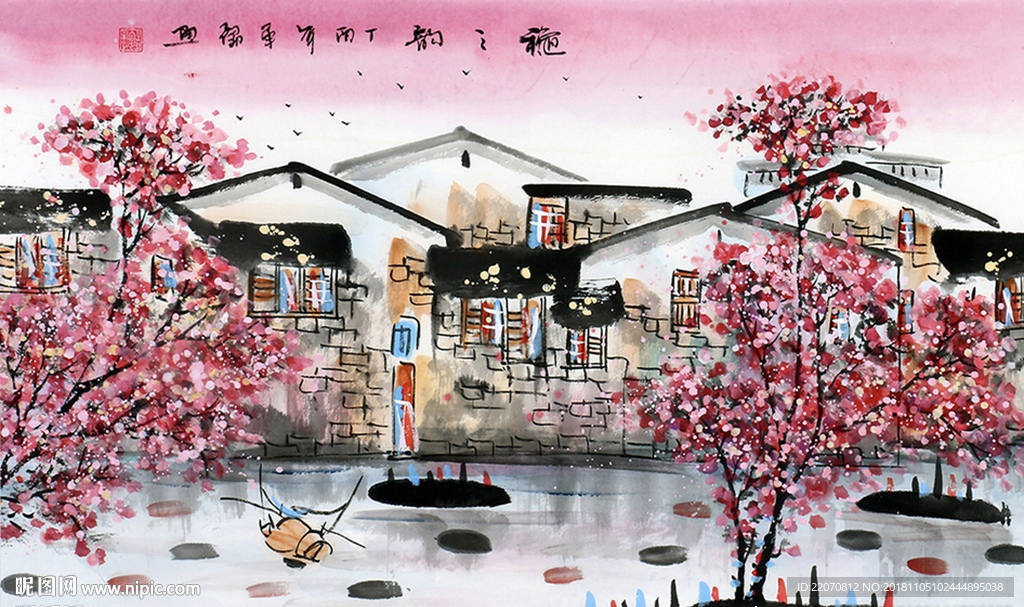 中国风水墨江南背景墙