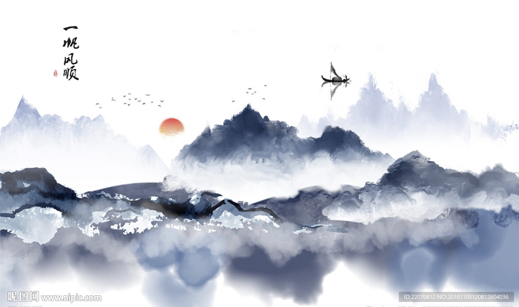 抽象山水意境壁画背景墙