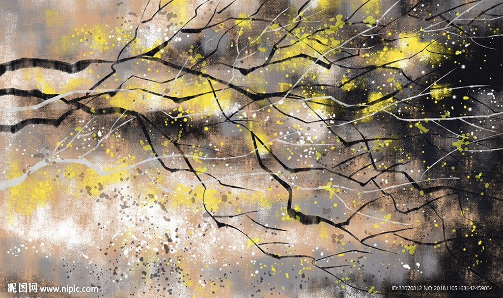 现代手绘抽象树油画背景装饰画