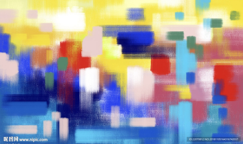现代手绘抽象色块油画背景墙