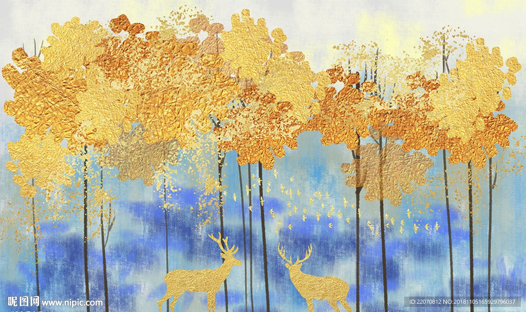 欧式现代金色抽象风景画背景墙