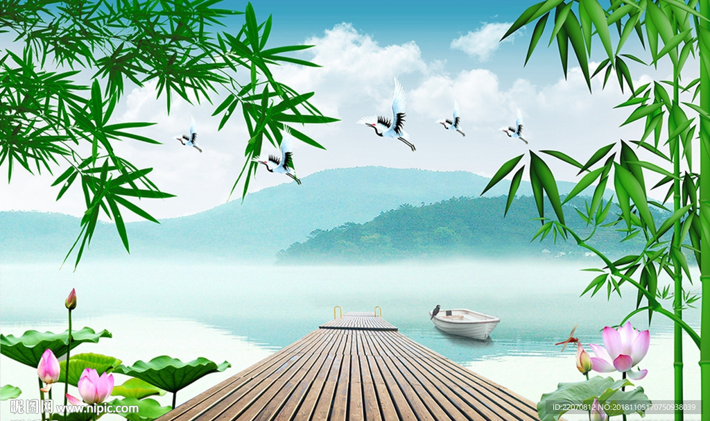 国画竹子意境风景背景墙图片