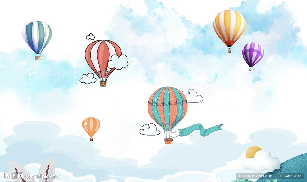 简约卡通飞机气球儿童房背景墙