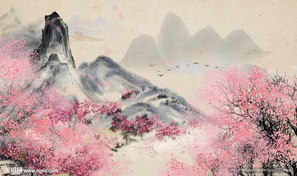 新中式十里桃花背景墙