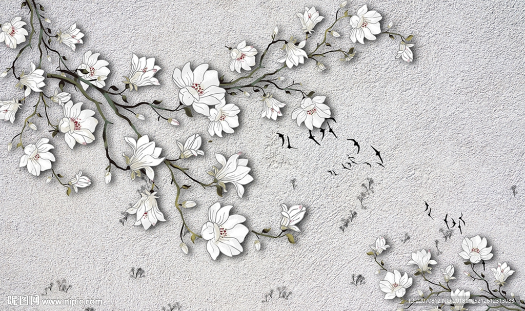 现代清新淡雅立体花枝背景墙