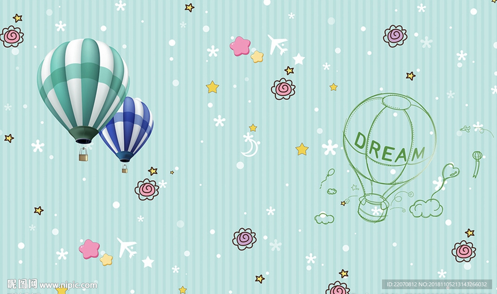 现代儿童手绘卡通儿童房背景墙