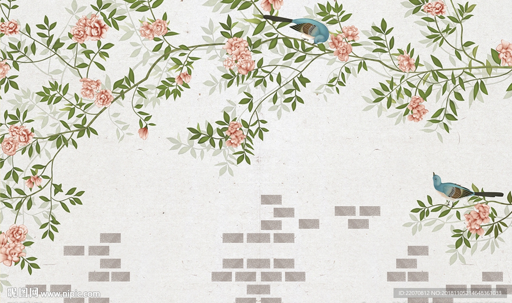 现代简约花枝花开富贵背景墙
