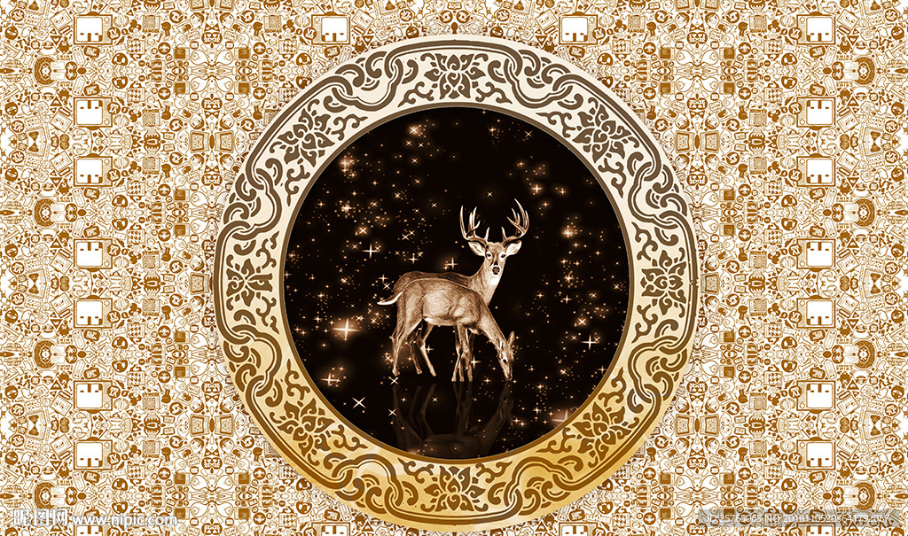 梦幻星空麋鹿现代花纹电视背景墙