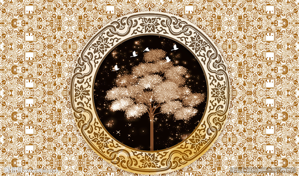 梦幻星空小树小鸟现代花纹电视背