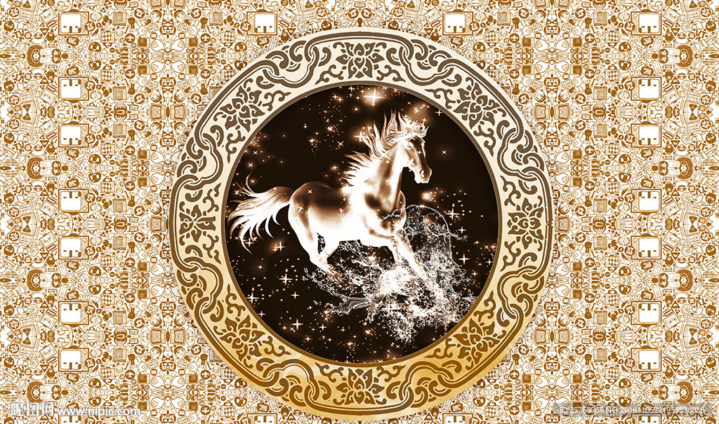 梦幻星空神马花纹电视背景墙