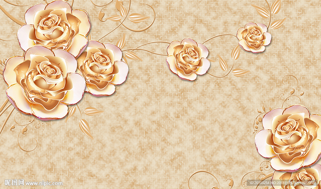 彩雕花卉电视背景墙