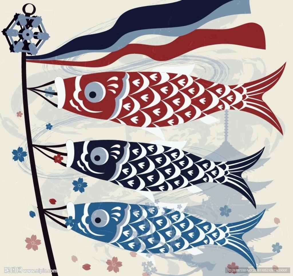 矢量日本传统鲤鱼灯笼