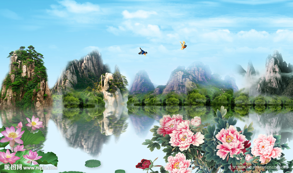 山水画 现代山水 山水背景墙