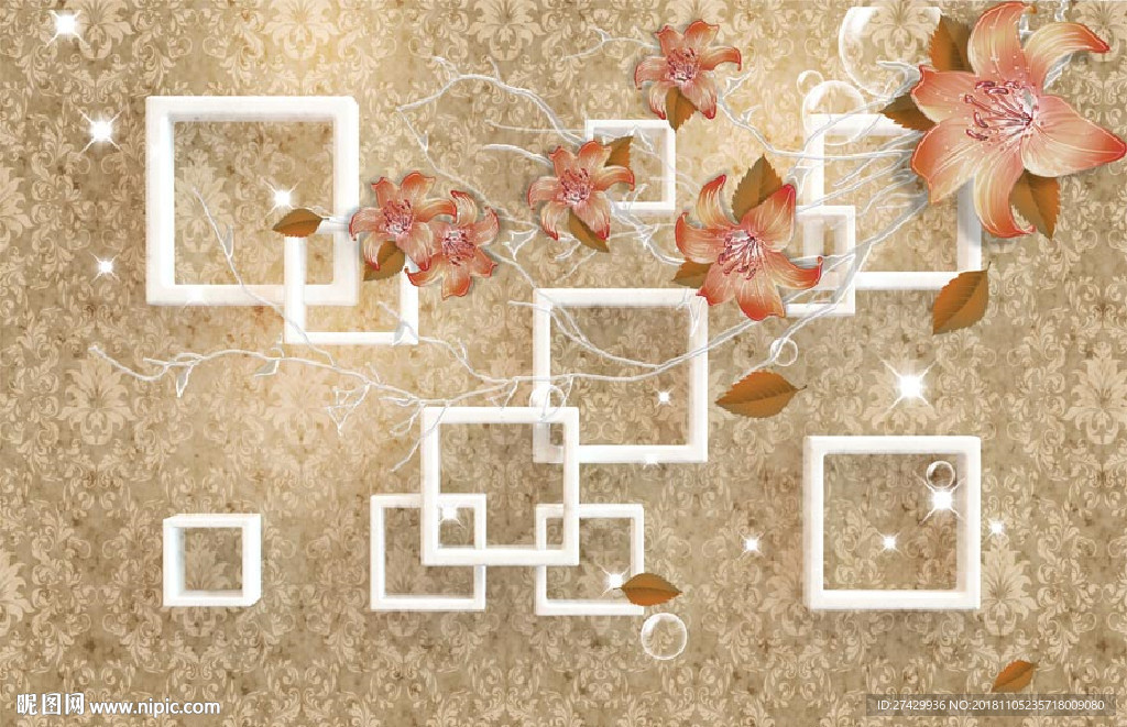百合花背景墙壁画