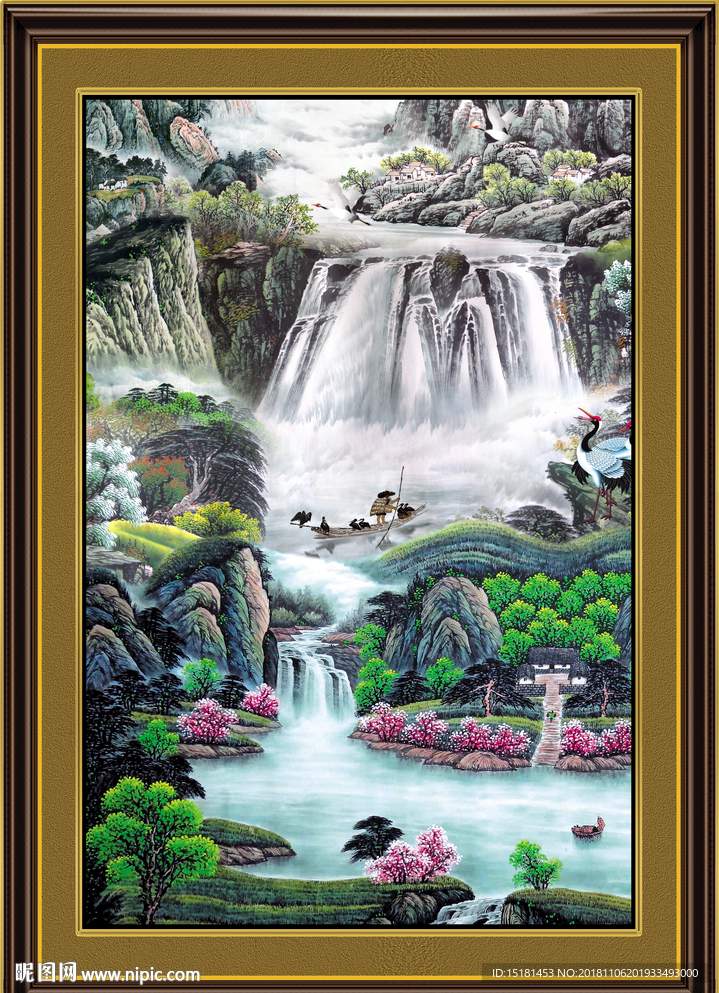 高山流水 国画瀑布 巨幅山水