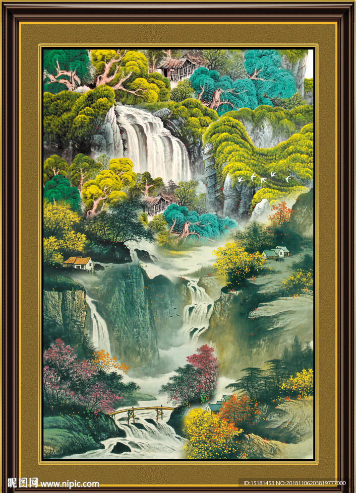 高山流水 国画瀑布 巨幅山水