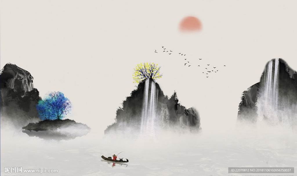 中式意境水墨山水背景墙