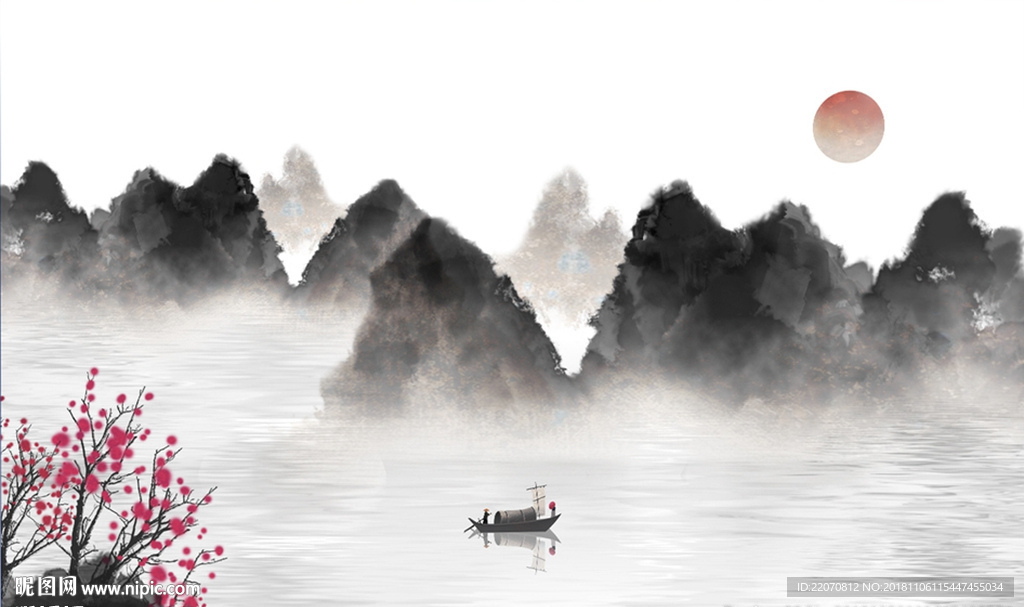 中式抽象水墨山水背景墙