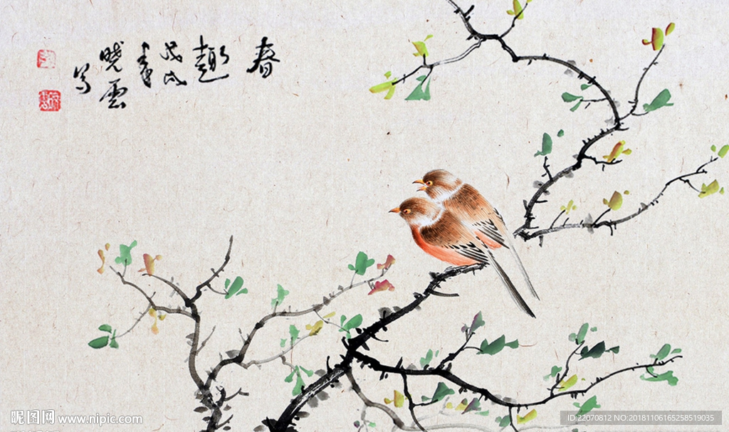工笔花鸟背景墙