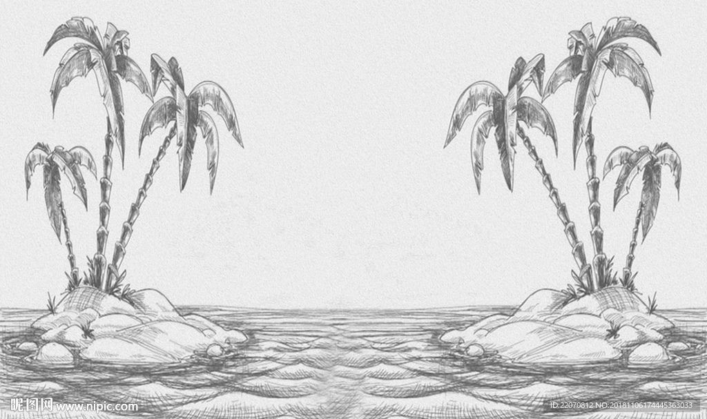 椰子海边手绘工装背景墙