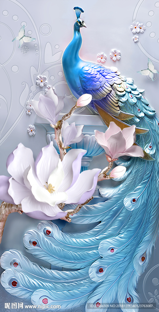 花开富贵孔雀图