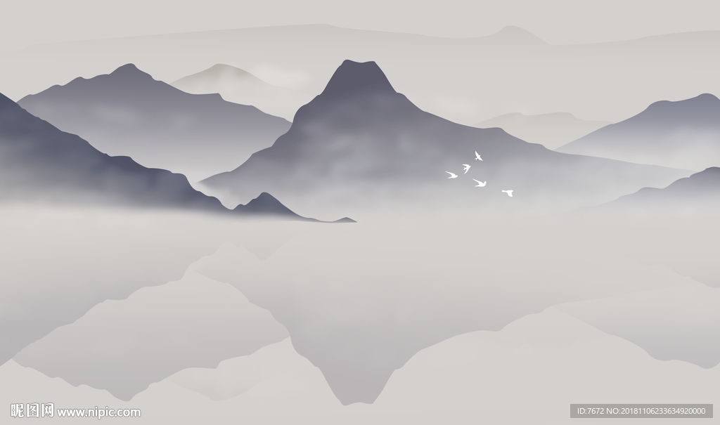 新中式禅意水墨山水画背景墙壁画