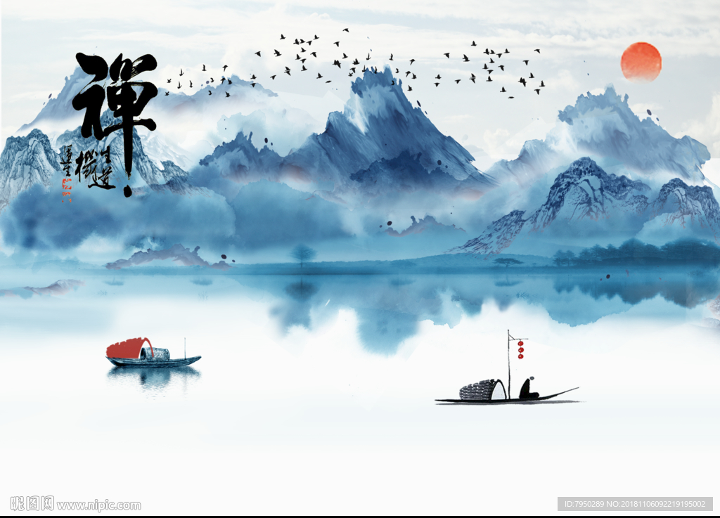 新中式水墨山水背景墙