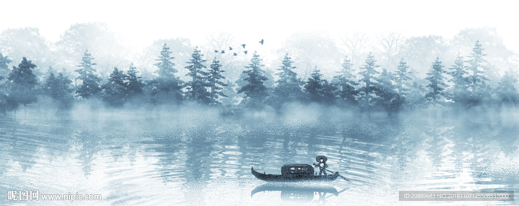 水墨 风景 水彩 插画 水彩画