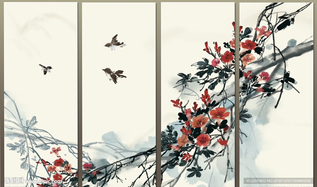 清新大气中国风花枝背景墙