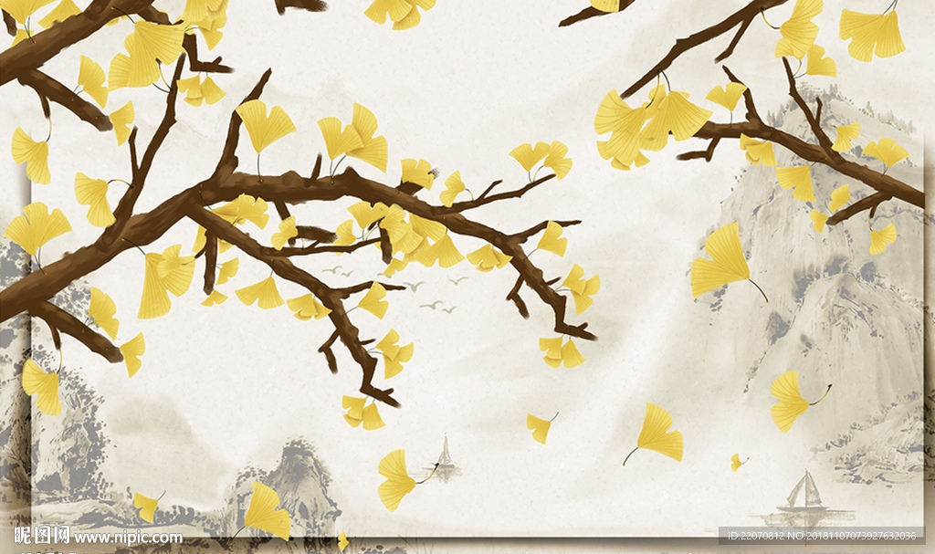 中式创意银杏装饰背景墙