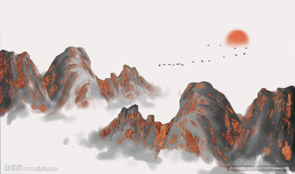 创意抽象山水日出背景墙