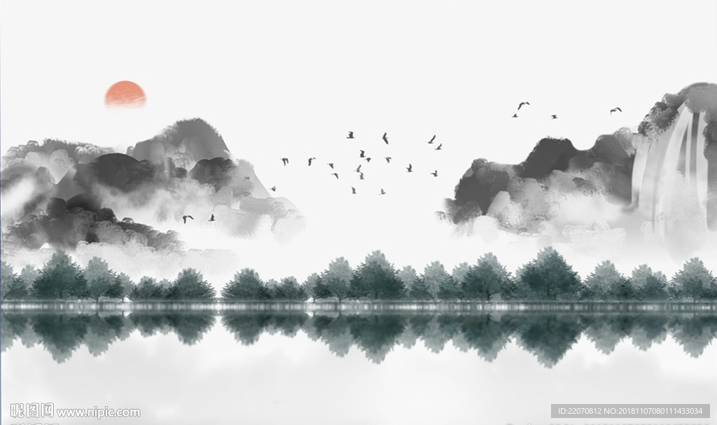 抽象水墨山水背景墙