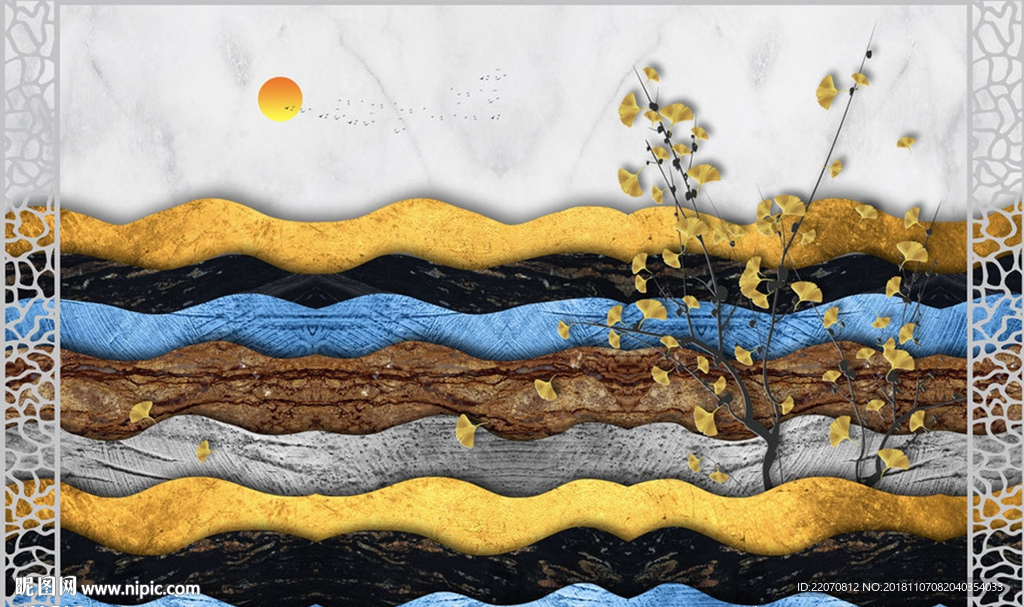 金色树银杏背景墙