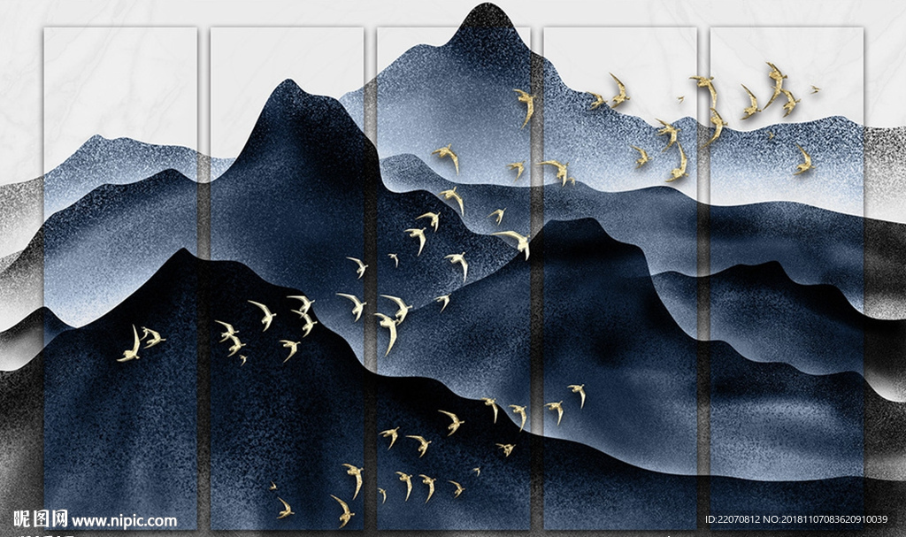 手绘意境水墨山水背景墙