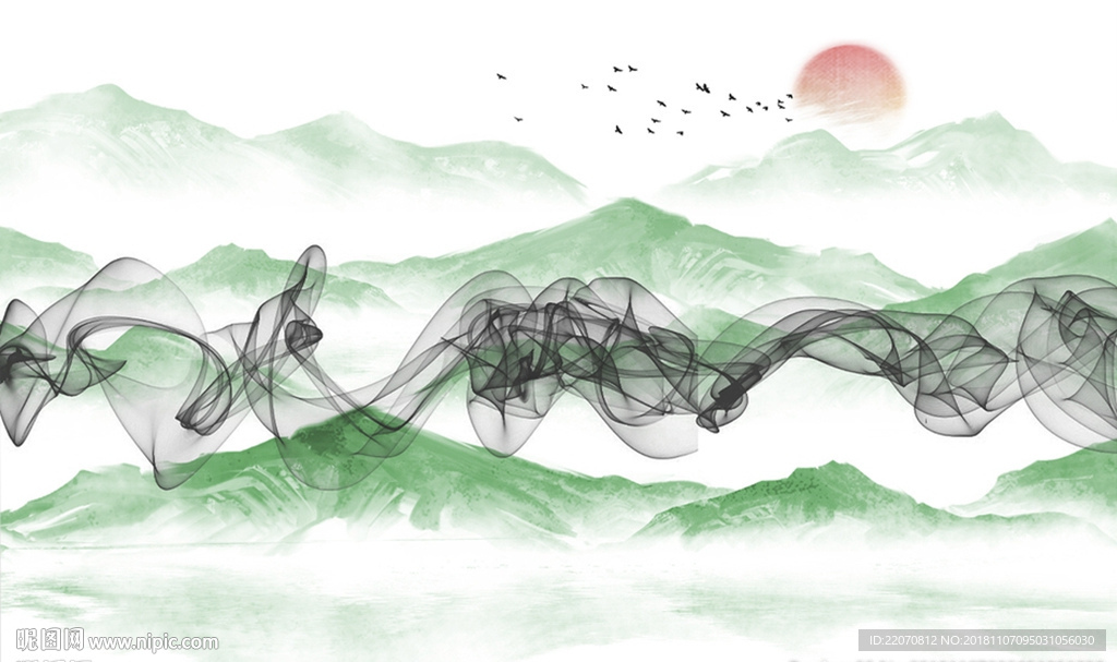 意境清新山水背景墙